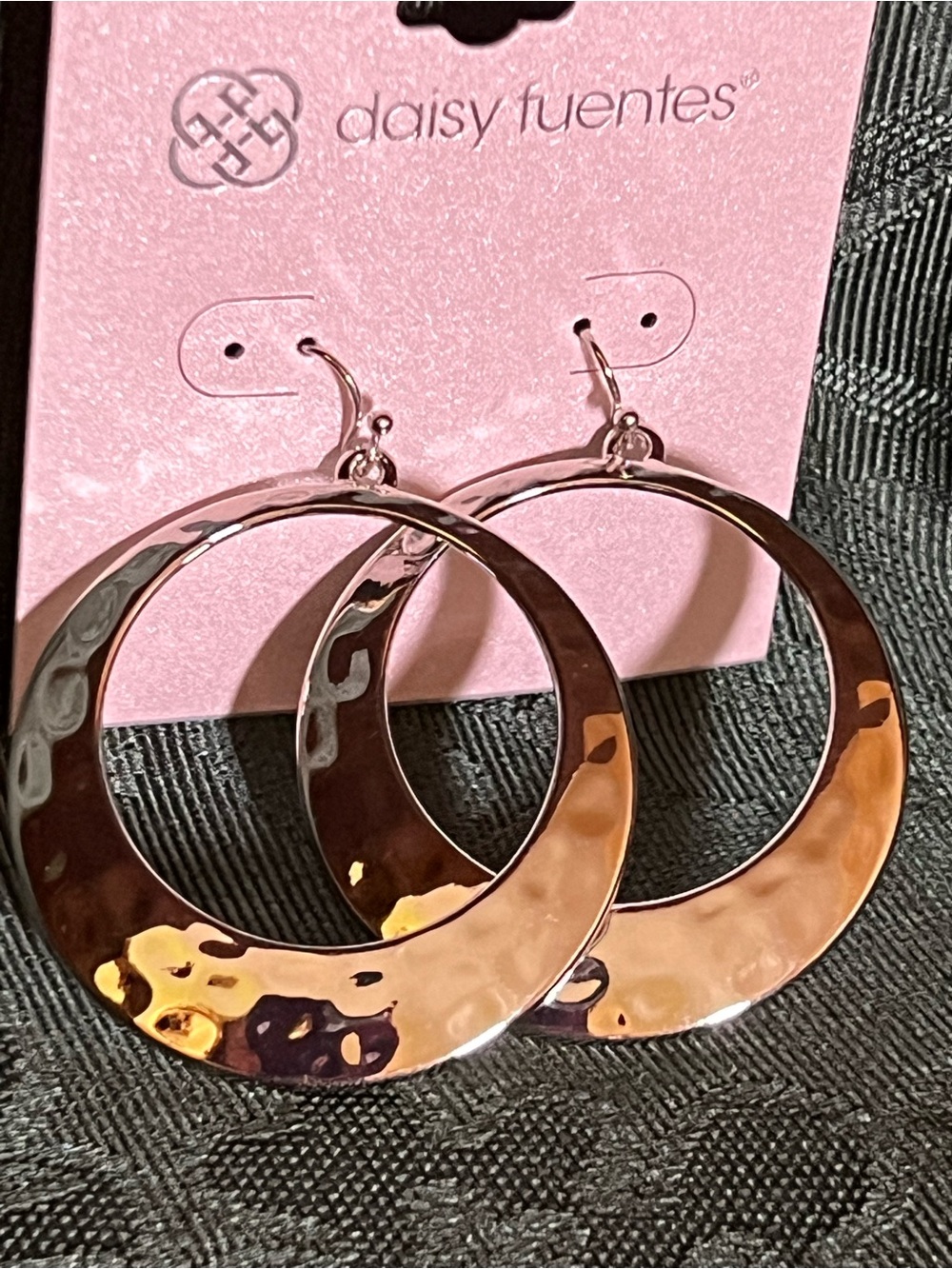 Daisy Fuentes Silver Hammered Crescent Hoop Earrings